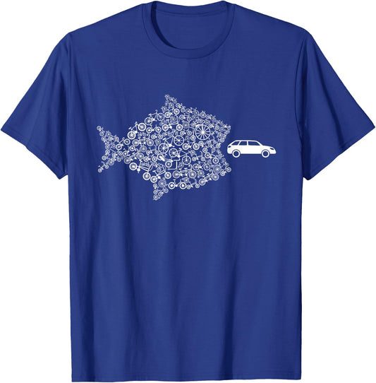 Street Trek Bicycle Fish Eats Car Climate Cycling Jersey T-Shirt - T-Shirt | Royal