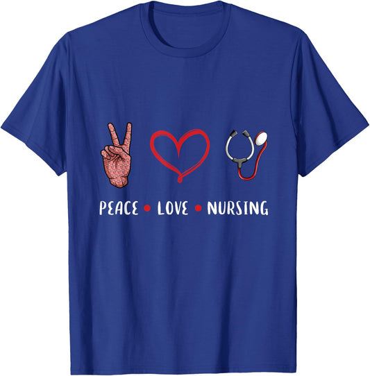 Peace Love Nursing gifts idea for RN LPN PRN Nurse men women T-Shirt - T-Shirt | Royal