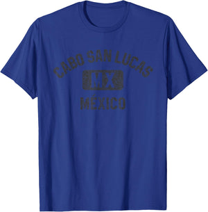 Cabo San Lucas Mexico Gym Style Distressed Black Print T-Shirt - T-Shirt | Royal