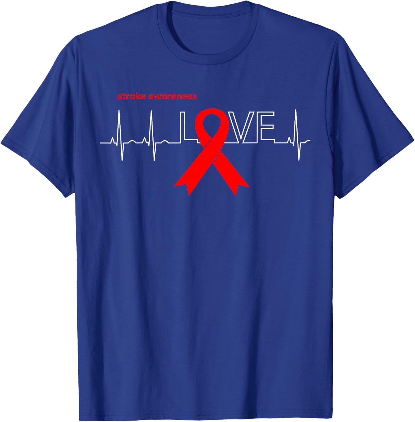 LOVE | Stroke Month Products Red Ribbon Stroke Awareness T-Shirt - T-Shirt | Royal