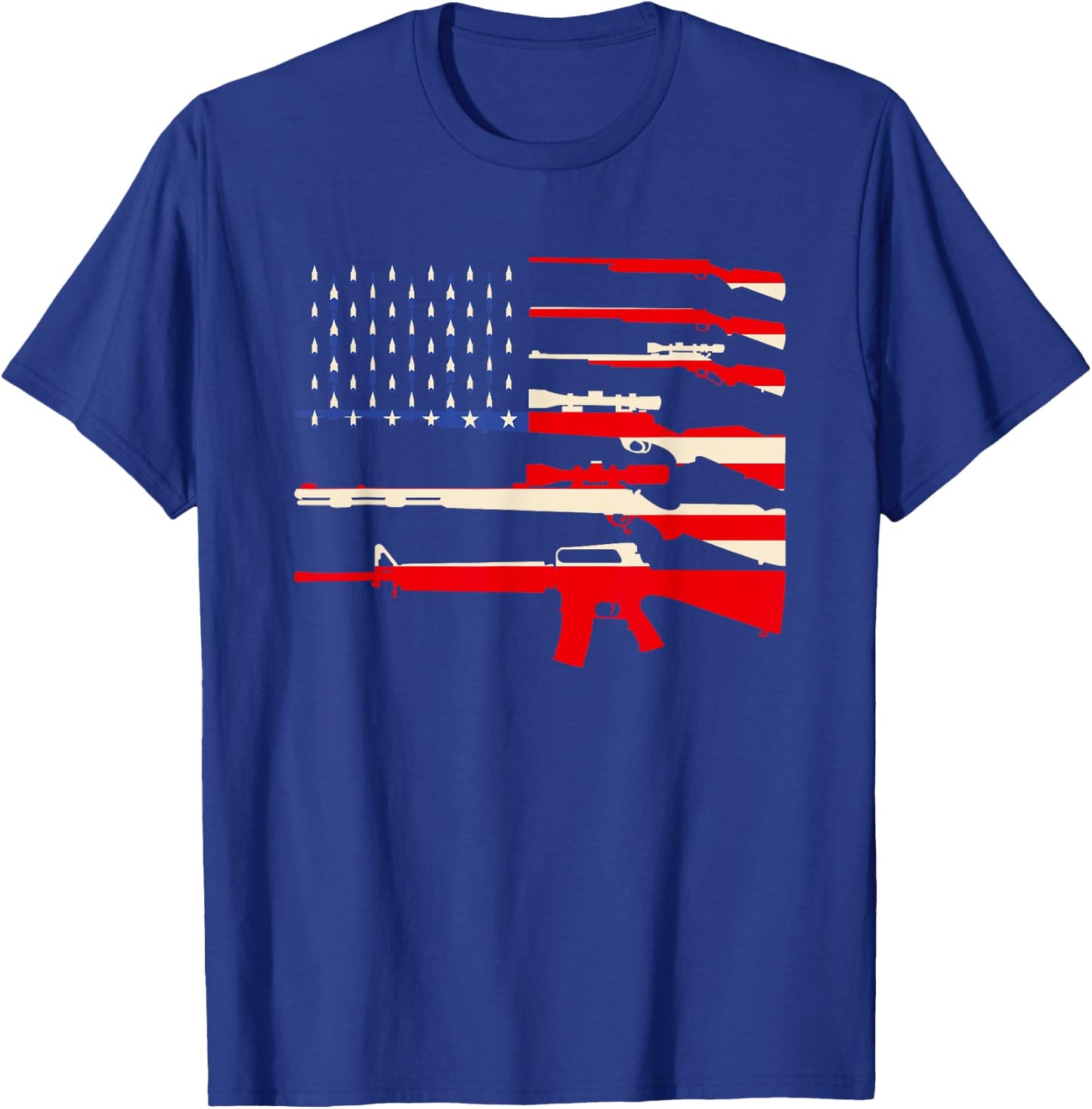 USA Flag Guns Weapon Rifles 2A Amendment 4th July Patriotic T-Shirt - T-Shirt | Royal