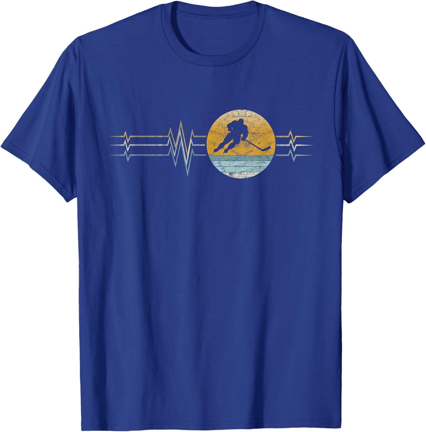 Retro Heartbeat Ice Hockey Sports Lifeline Vintage Gift T-Shirt - T-Shirt | Royal