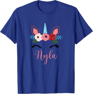 Cute Nyla Magical Floral Unicorn For Girls T-Shirt - T-Shirt | Royal