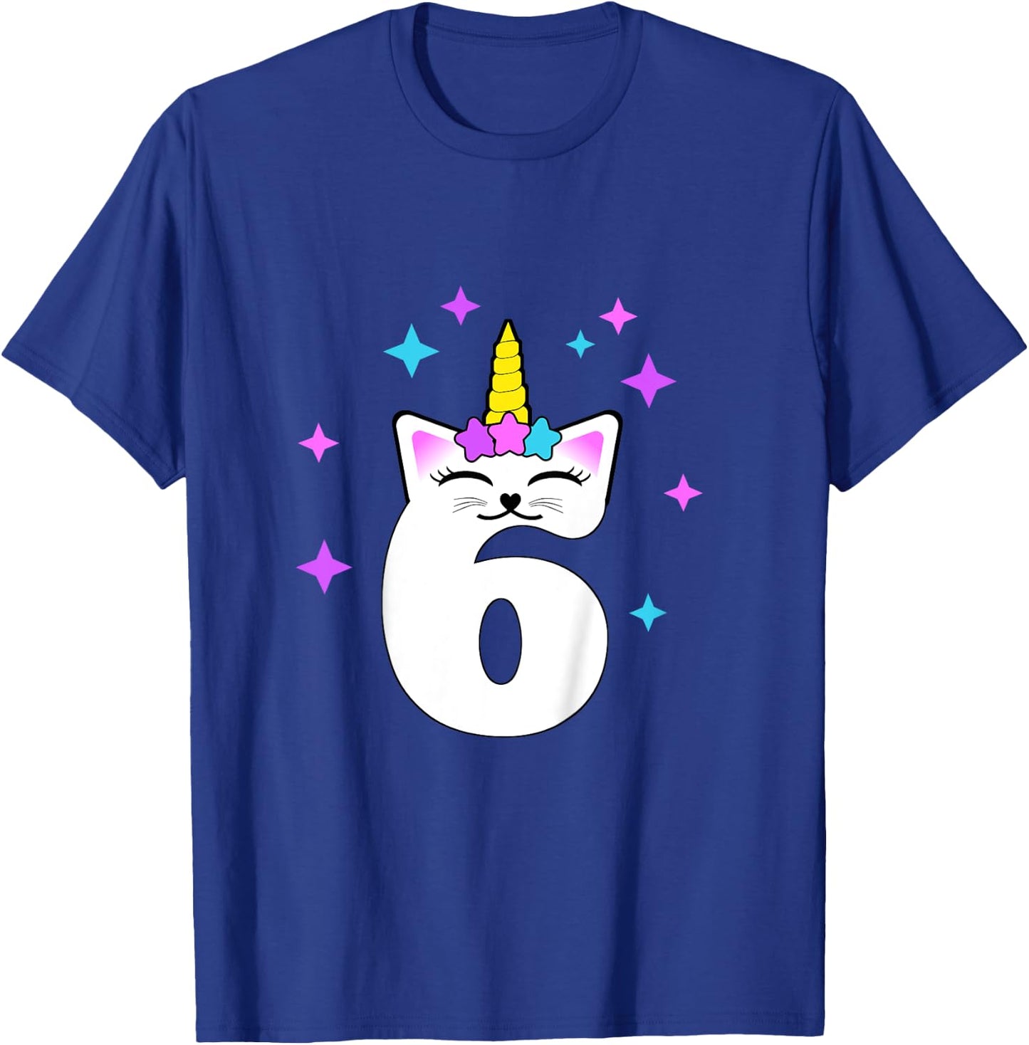 6 Year Old Cat Unicorn Caticorn 6th Birthday Party Girls T-Shirt - T-Shirt | Royal