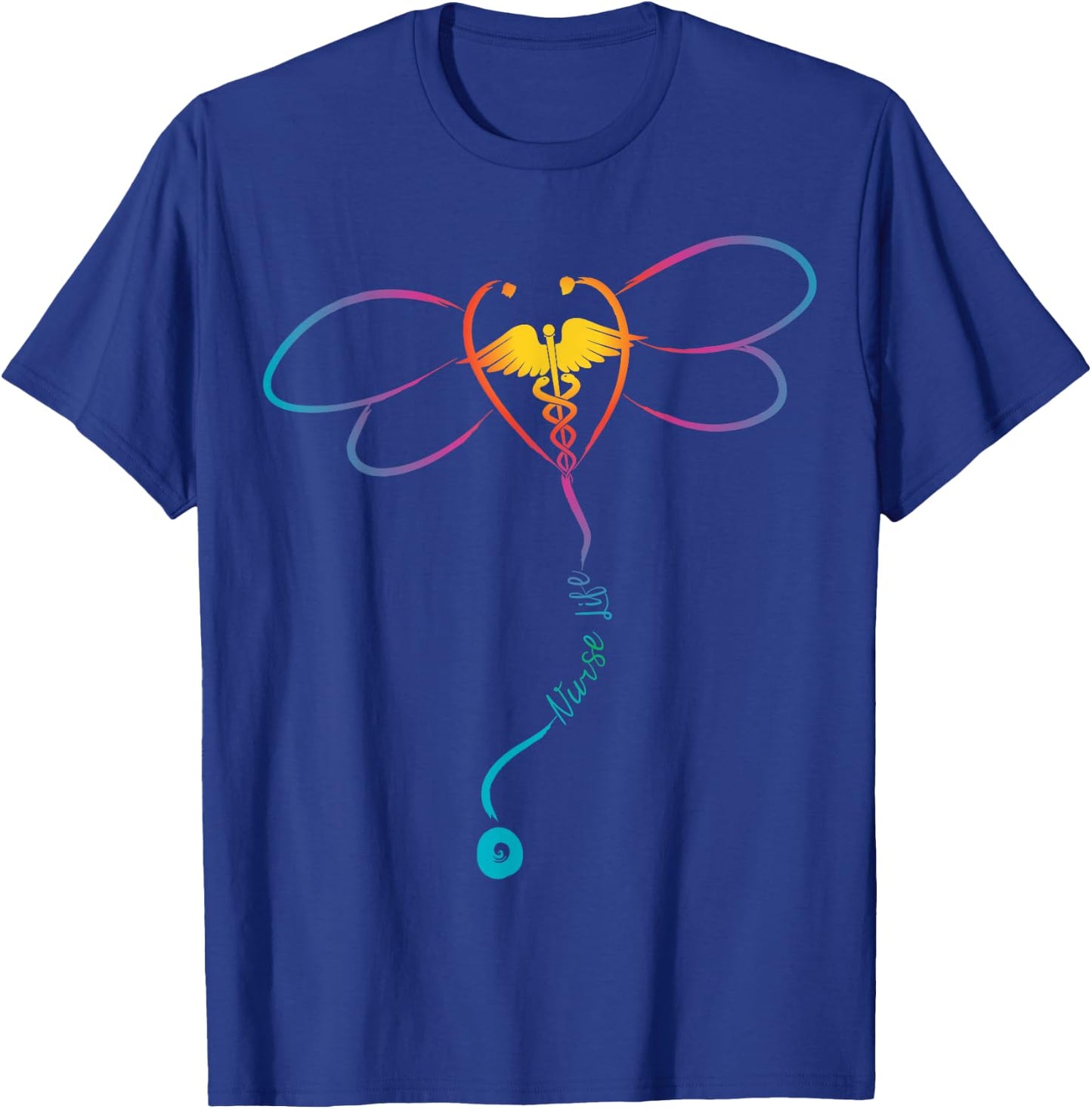 Nurse Life RN Colorful Dragonfly Stethoscope T-Shirt - T-Shirt | Royal