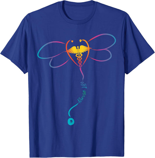 Nurse Life RN Colorful Dragonfly Stethoscope T-Shirt - T-Shirt | Royal