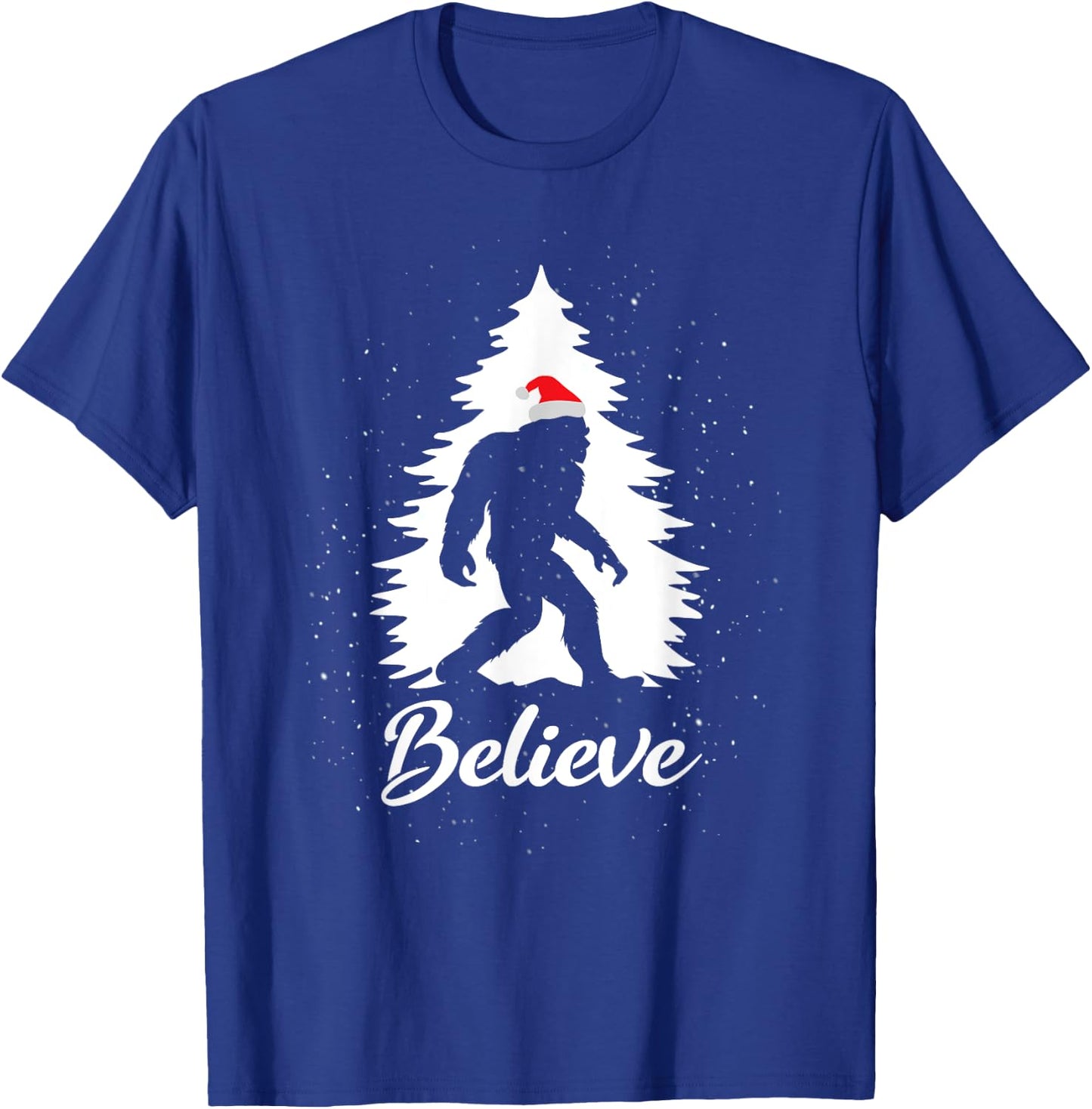 Bigfoot Sasquatch Santa Hat Believe Christmas Gift T-Shirt - T-Shirt | Royal