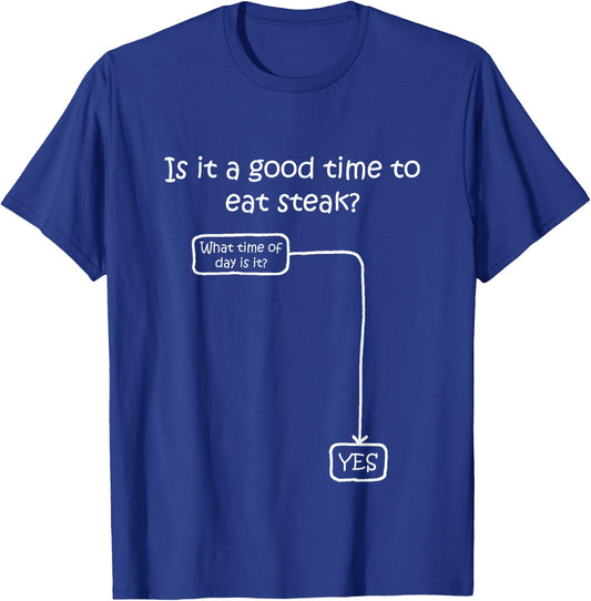 Is It A Good Time To Eat Steak Funny BBQ Humor Meat Eaters T-Shirt - T-Shirt | Royal