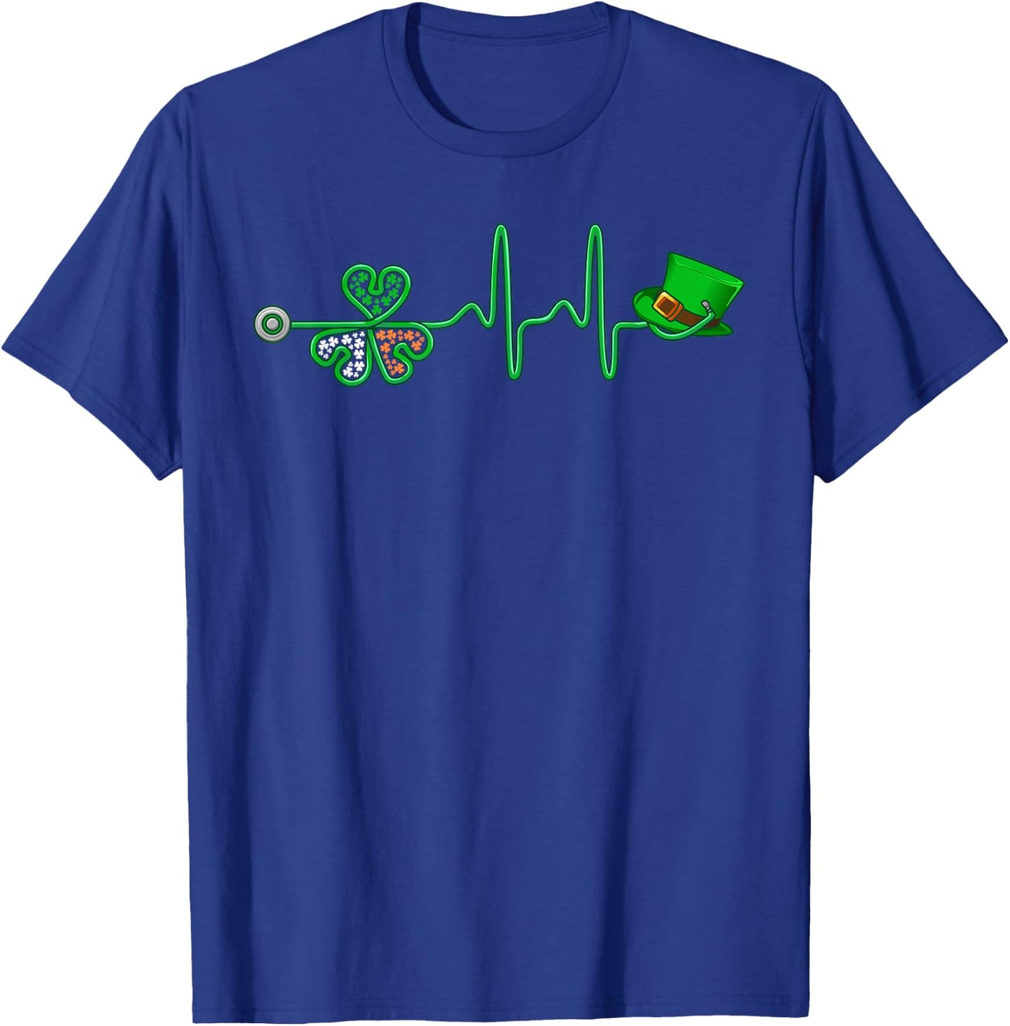 Irish Nurse Heartbeat Stethoscope Lucky St. Patricks Day T-Shirt - T-Shirt | Royal