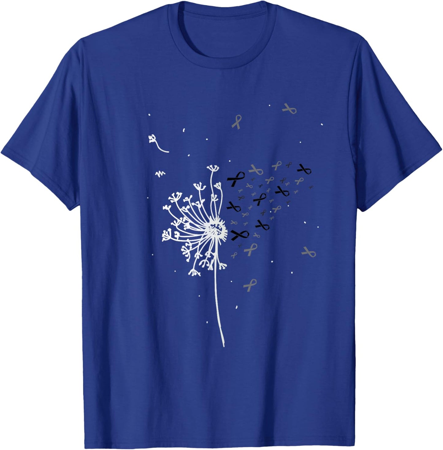 Dandelion Black Ribbon Skin Cancer Melanoma Awareness Gifts T-Shirt - T-Shirt | Royal