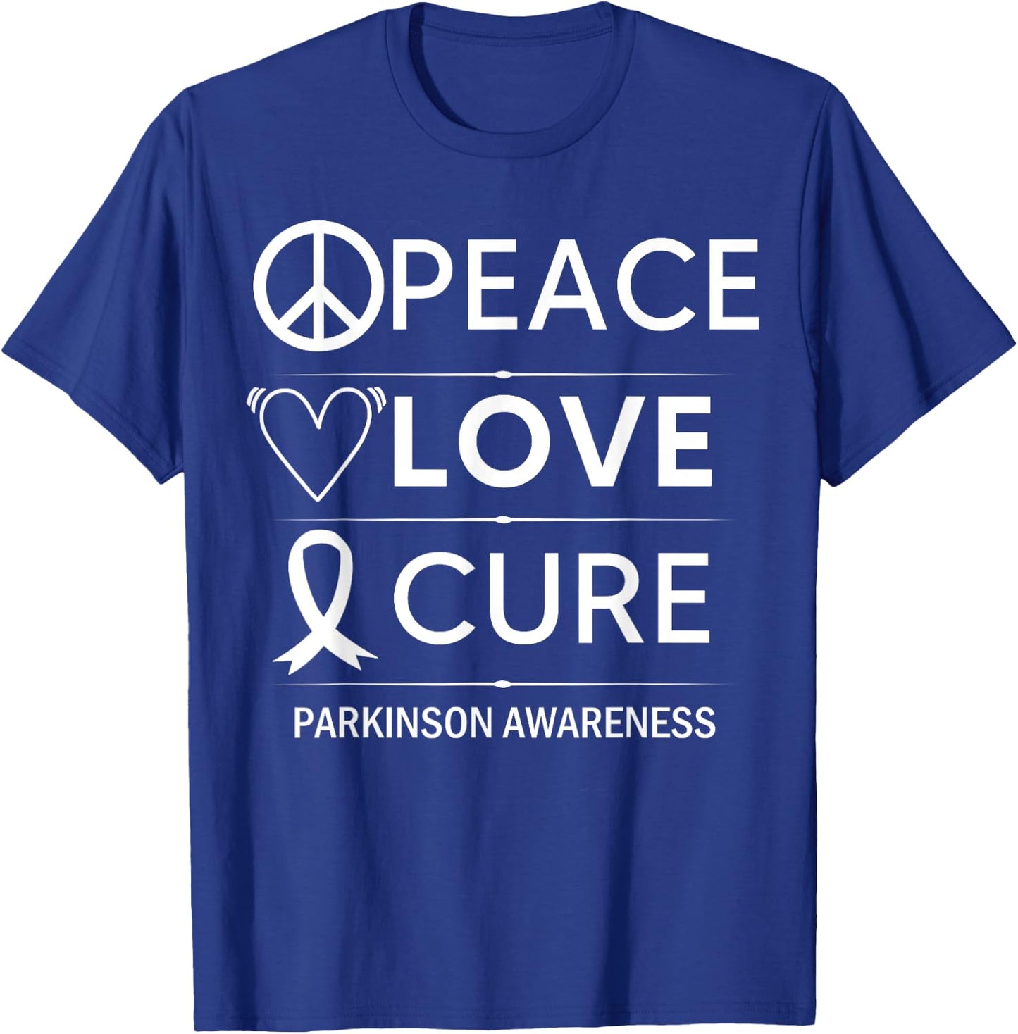 Parkinsons Disease Awareness Peace Love Cure Silver Ribbon T-Shirt - T-Shirt | Royal