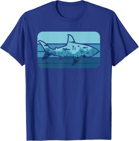 Shark Lover Ocean Animal Retro Marine Biology T-Shirt - T-Shirt | Royal