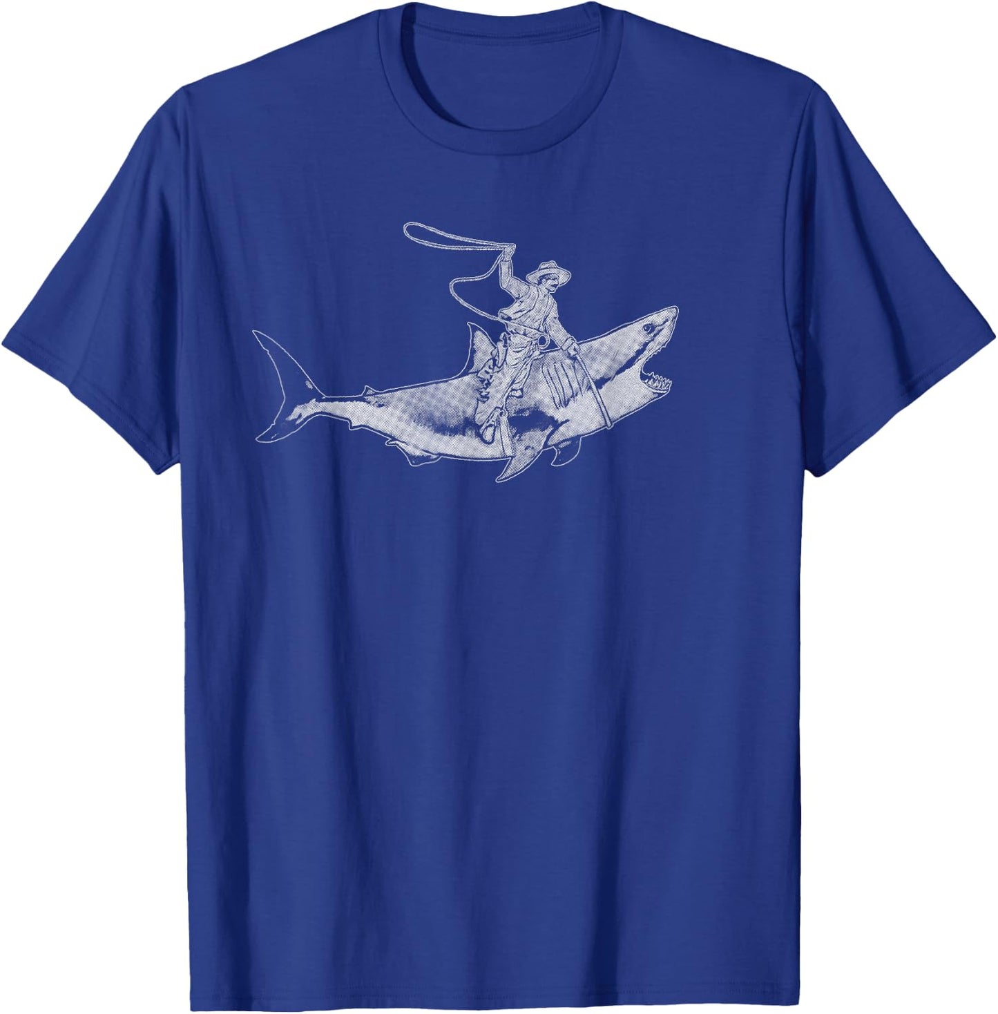 Shark Lover Rodeo Cowboy Riding Great White Vintage Funny T-Shirt - T-Shirt | Royal