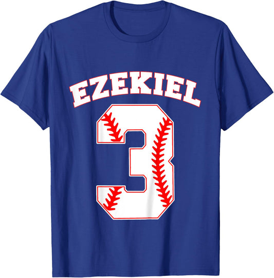 Kids Ezekiel Baseball Name Three Years 3rd Birthday Number Boys T-Shirt - T-Shirt | Royal