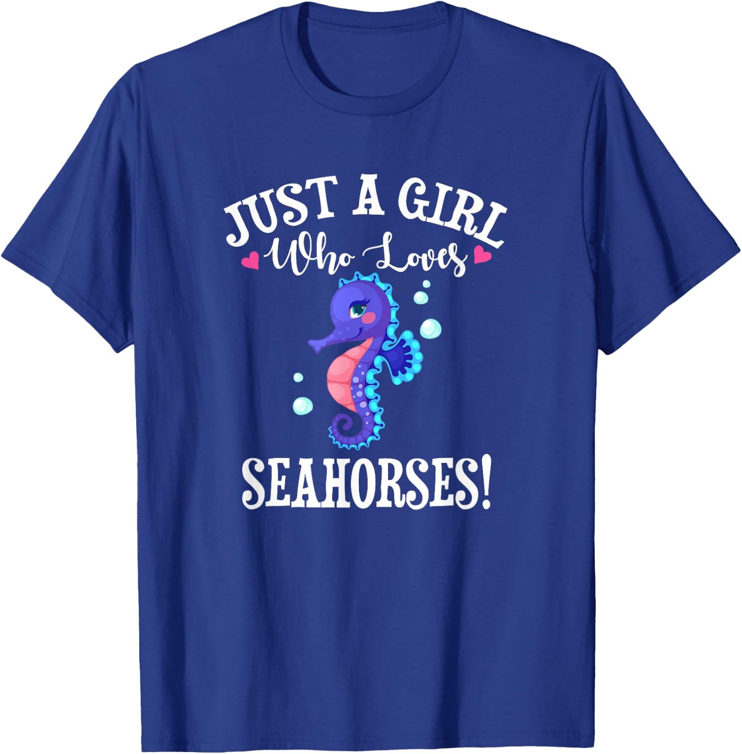 Cute Funny Cartoon Girl Who Loves Seahorses Lover T-Shirt - T-Shirt | Royal