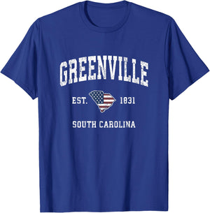 Greenville South Carolina SC Vintage American Flag Design Women Kids Men T-Shirt - T-Shirt | Royal