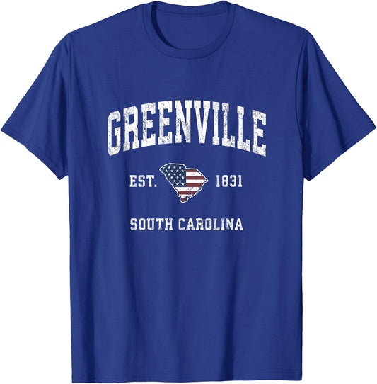 Greenville South Carolina SC Vintage American Flag Design Women Kids Men T-Shirt - T-Shirt | Royal