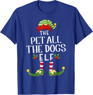 Pet All The Dogs Christmas Elf Matching Pajama X-Mas Party T-Shirt - T-Shirt | Royal
