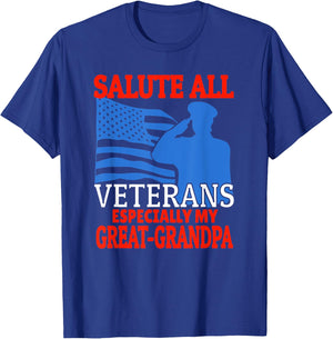 Veteran Granddaughter Grandson Support Great-Grandpa T-Shirt - T-Shirt | Royal