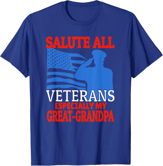 Veteran Granddaughter Grandson Support Great-Grandpa T-Shirt - T-Shirt | Royal