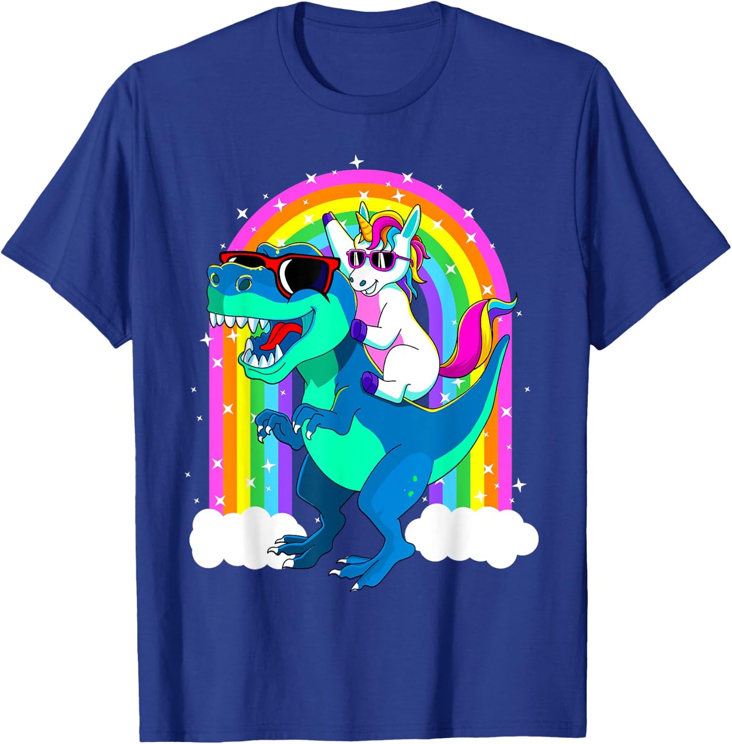 Unicorn Riding Trex Dinosaur Gift Girls Boys Kids Men Women T-Shirt - T-Shirt | Royal