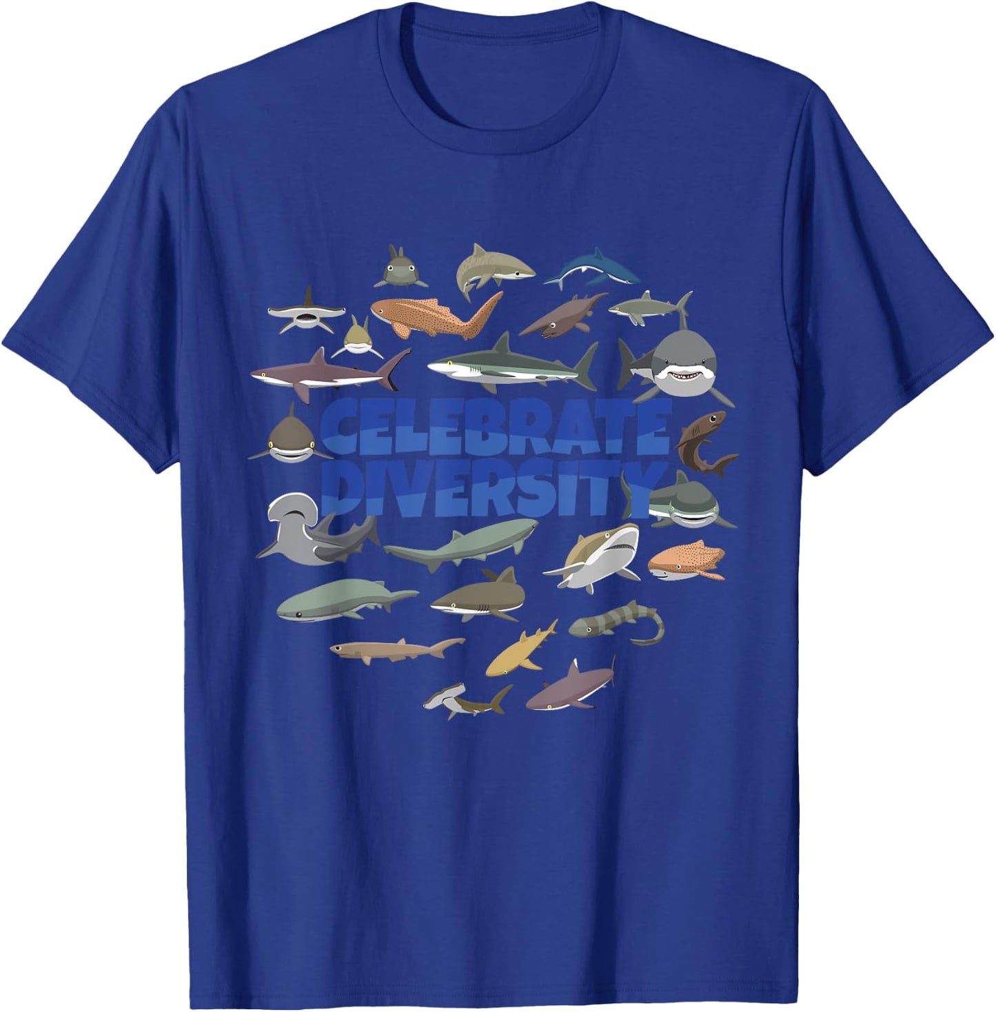 Celebrate Diversity | Sharks Apparel Types of Shark Lovers T-Shirt - T-Shirt | Royal