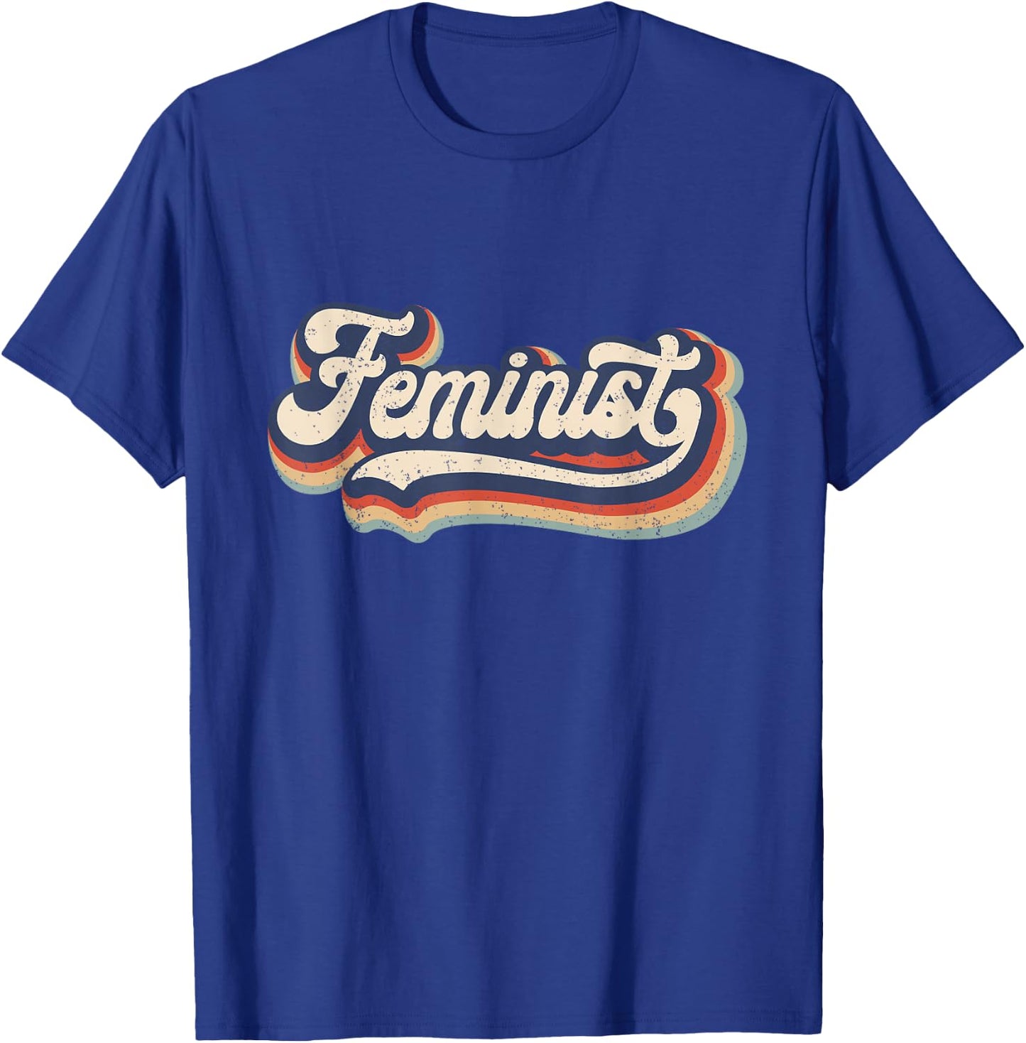 Feminist - Retro 70s Vintage Rainbow - Feminism Gift T-Shirt - T-Shirt | Royal