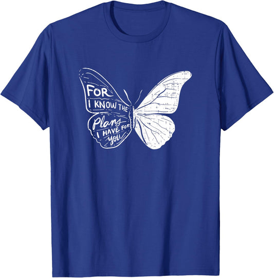 Butterfly I Know The Plans Verse Bible Jesus Christian Gift T-Shirt - T-Shirt | Royal