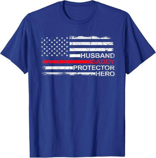 Husband Daddy Protector Hero Father Dad Firefighter Fireman T-Shirt - T-Shirt | Royal