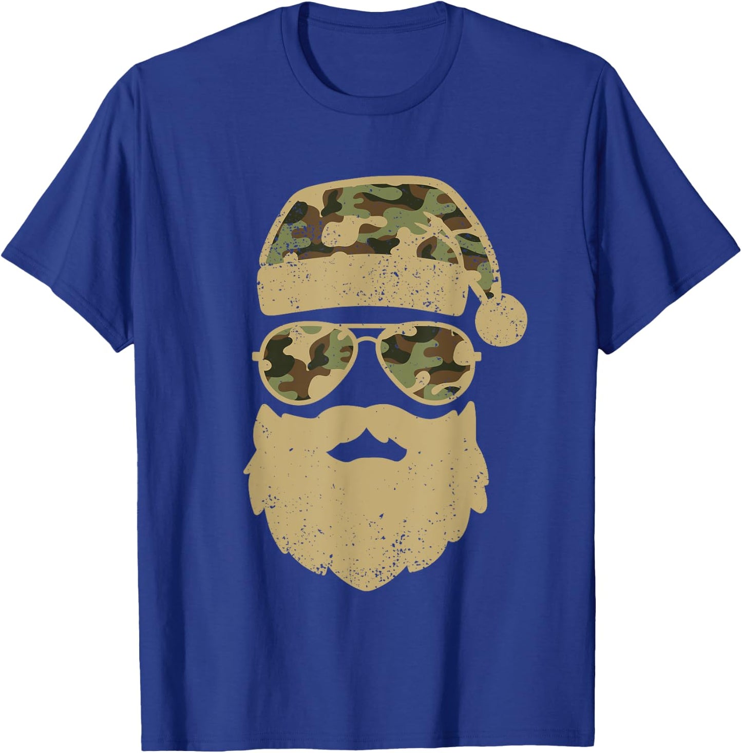 Camo Santa Claus Sunglasses Funny Camo Christmas Camouflage T-Shirt - T-Shirt | Royal