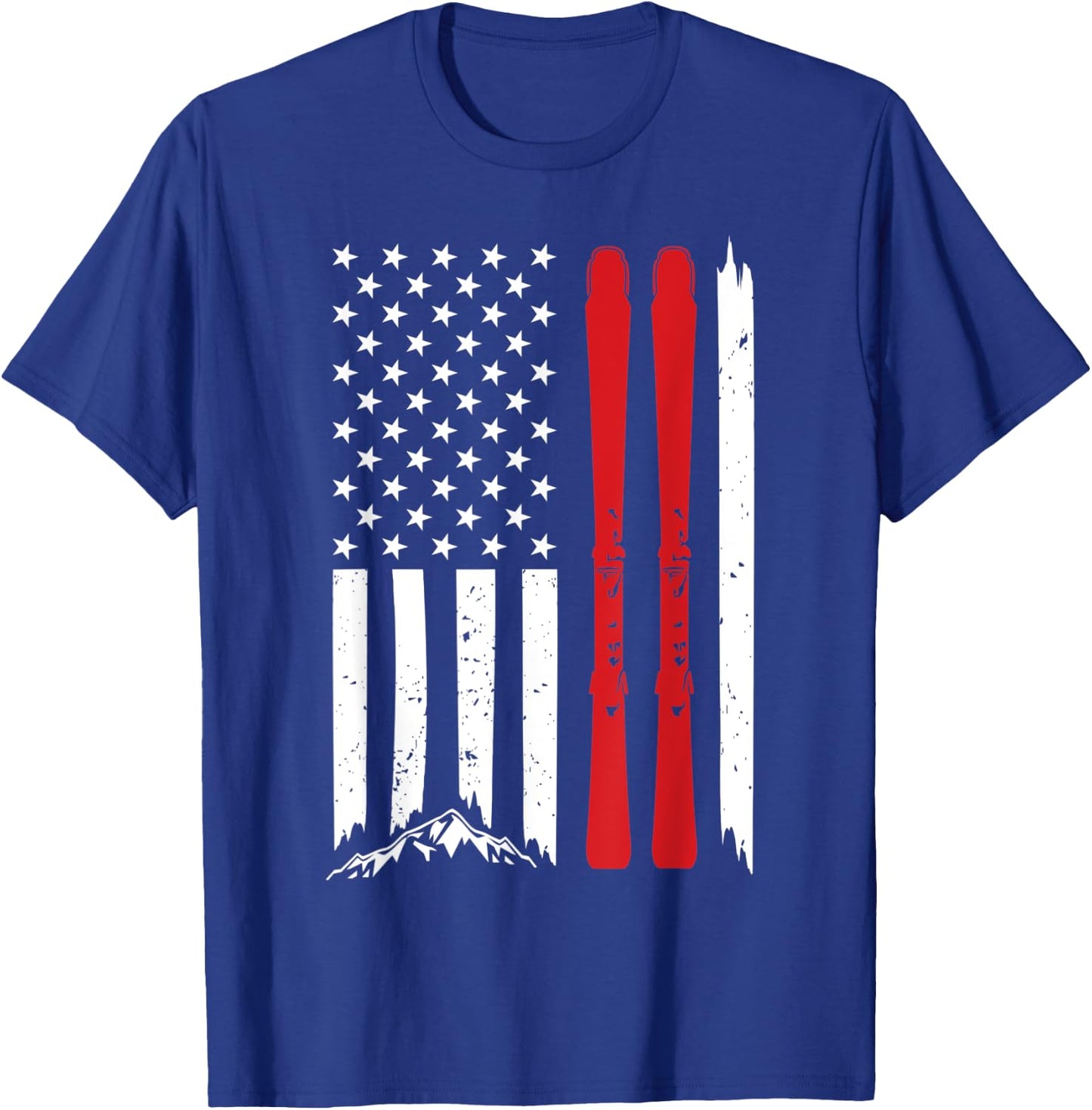 Ski American Flag Skiing US Patriotic Skier 4th Of July Gift T-Shirt - T-Shirt | Royal