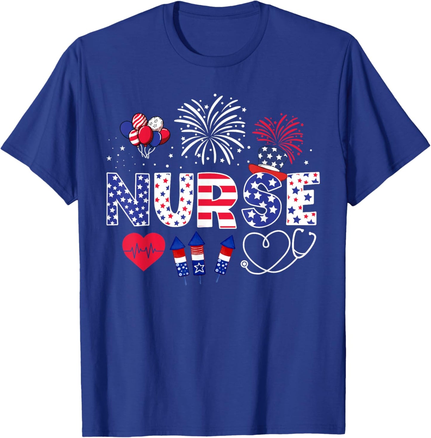 4th of July Nurse American Flag Fourth Of July Nurse T-Shirt - T-Shirt | Royal