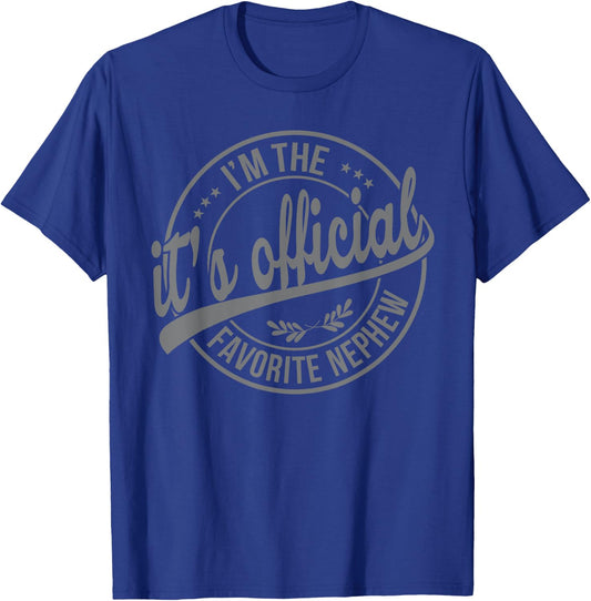 Its Official I'm The Favorite Nephew Black , Men's, , Small, Short Sleeve, Modern Classic, Letter Print T-Shirt - T-Shirt | Royal