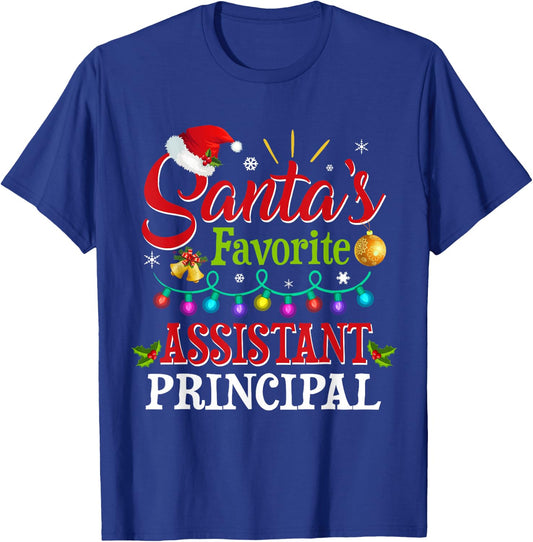 Santa's Favorite Assistant Principal Christmas Light T-Shirt - T-Shirt | Royal
