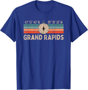 Vintage Grand Rapids Compass Retro Michigan T-Shirt - T-Shirt | Royal