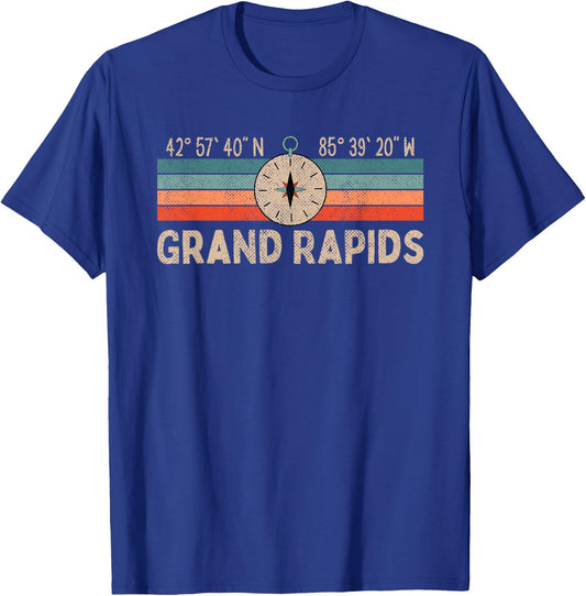 Vintage Grand Rapids Compass Retro Michigan T-Shirt - T-Shirt | Royal