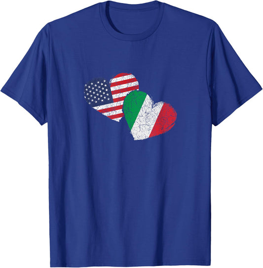 USA Italy Heart Country Flag American Italian T-Shirt - T-Shirt | Royal