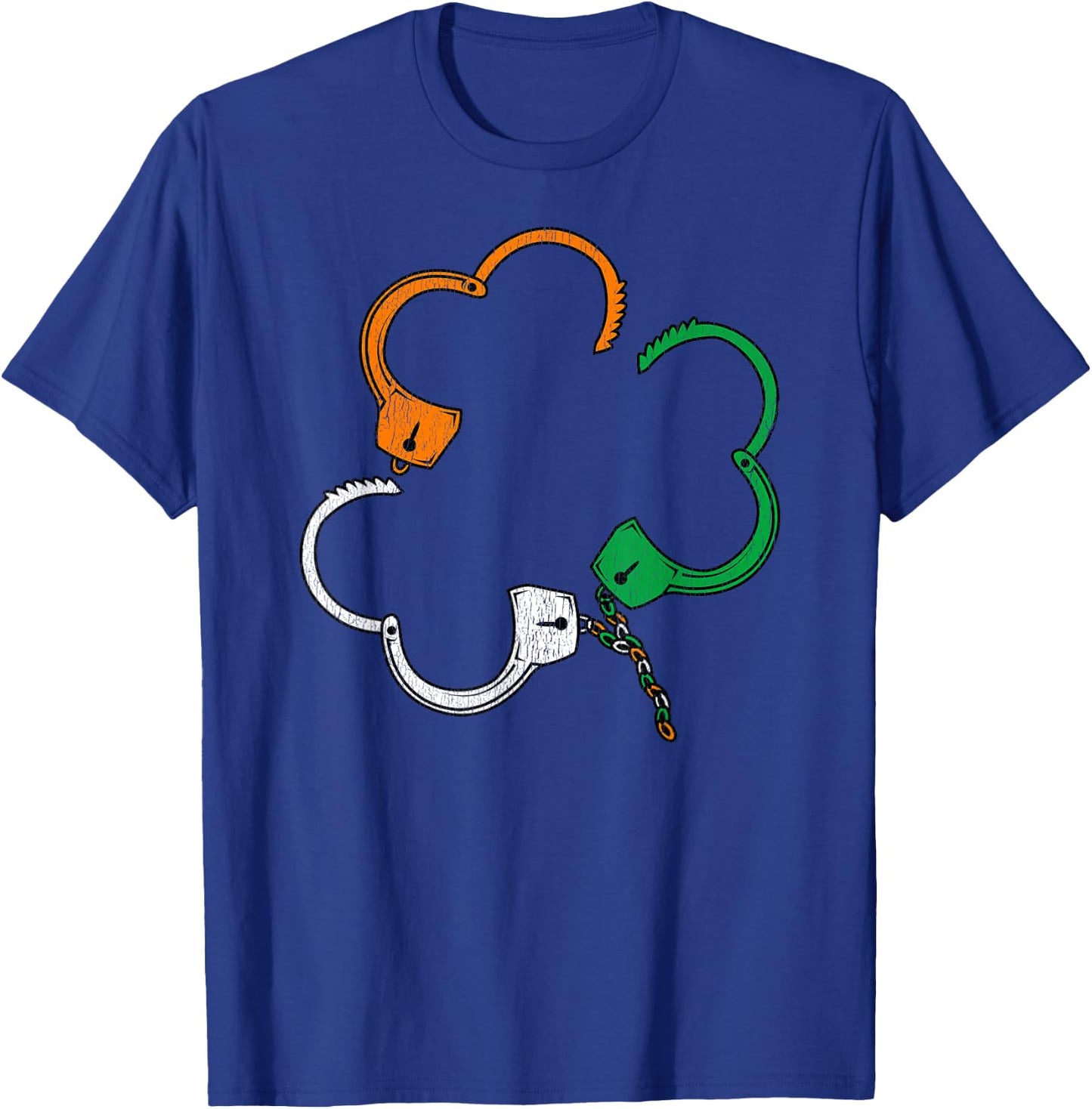 Shamrock Irish Handcuffs St. Patrick's Day 2020 Police Gift T-Shirt - T-Shirt | Royal