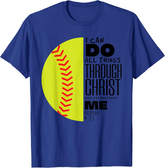 Philippians 4:13 Christian Softball Funny Bible Verse Gift T-Shirt - T-Shirt | Royal