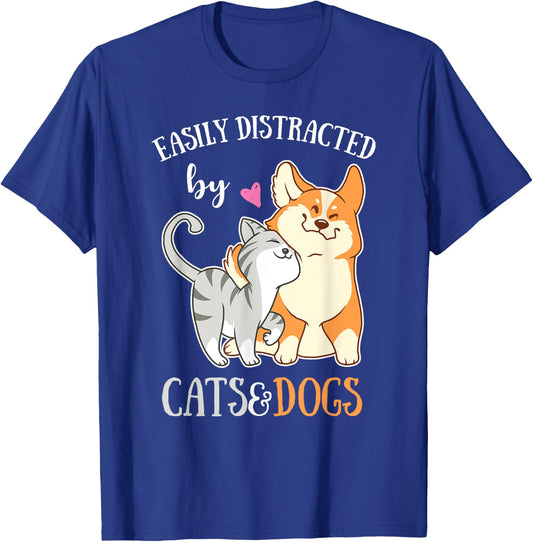 Easily Distracted By Cats And Dogs Corgi Kitten Kids T-Shirt - T-Shirt | Royal