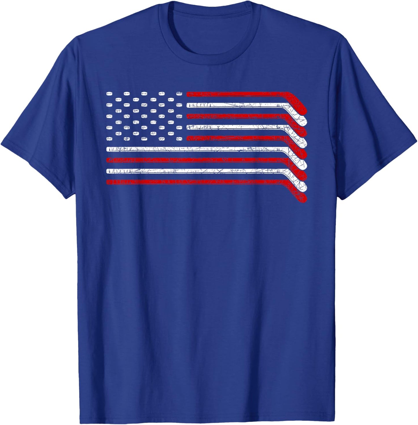 US Flag Hockey Stick Patriotic American Hockey Player Hockey T-Shirt - T-Shirt | Royal