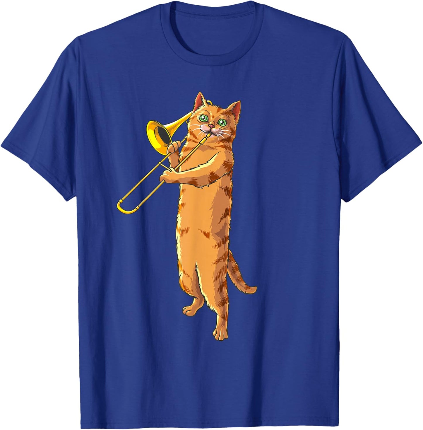 Funny Cat Playing Trombone Gift | Cool Kitten Musician Fan T-Shirt - T-Shirt | Royal