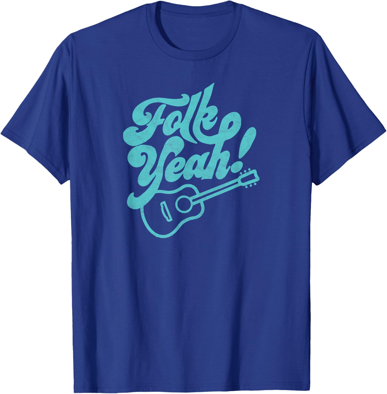Folk Yeah! Funny Guitar Minimalist Music Retro Graphic T-Shirt - T-Shirt | Royal