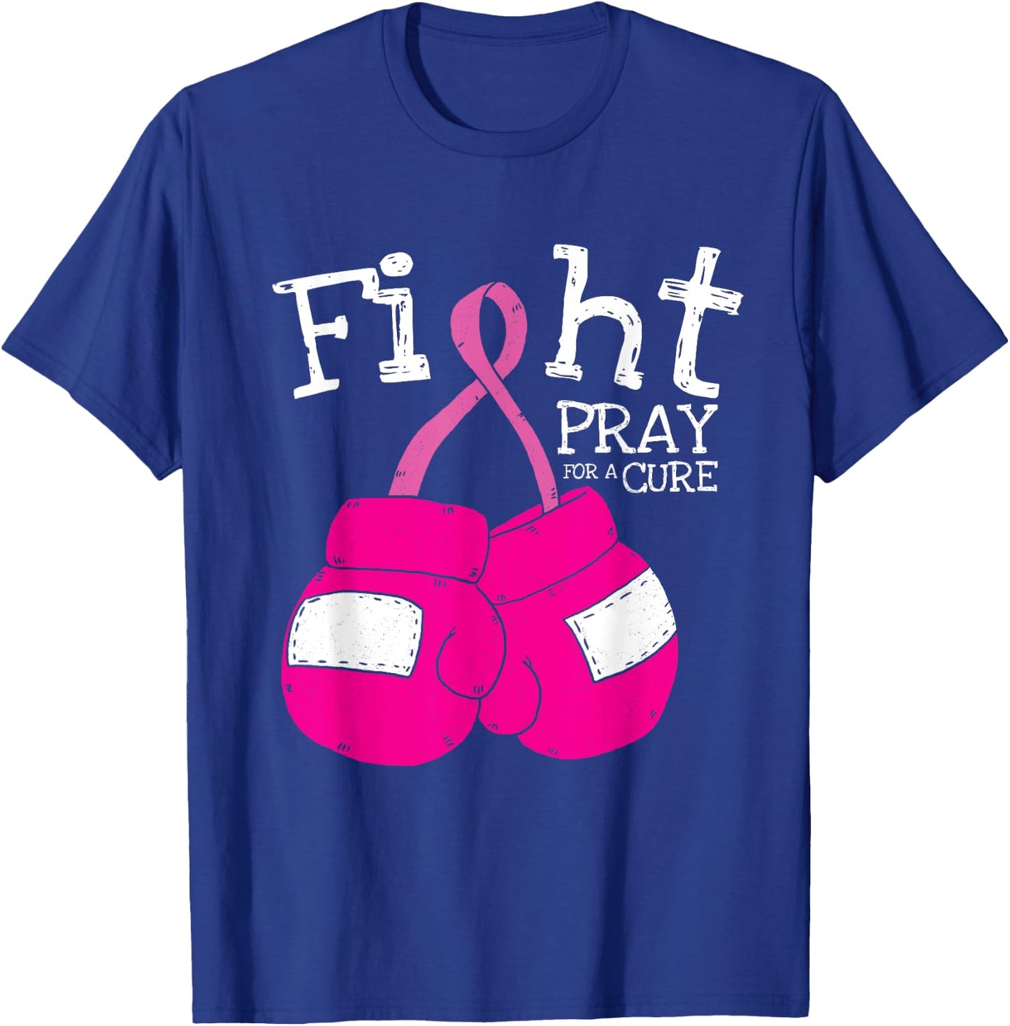 Pink Ribbon Fight Inspirational Breast Cancer Awareness Gift T-Shirt - T-Shirt | Royal