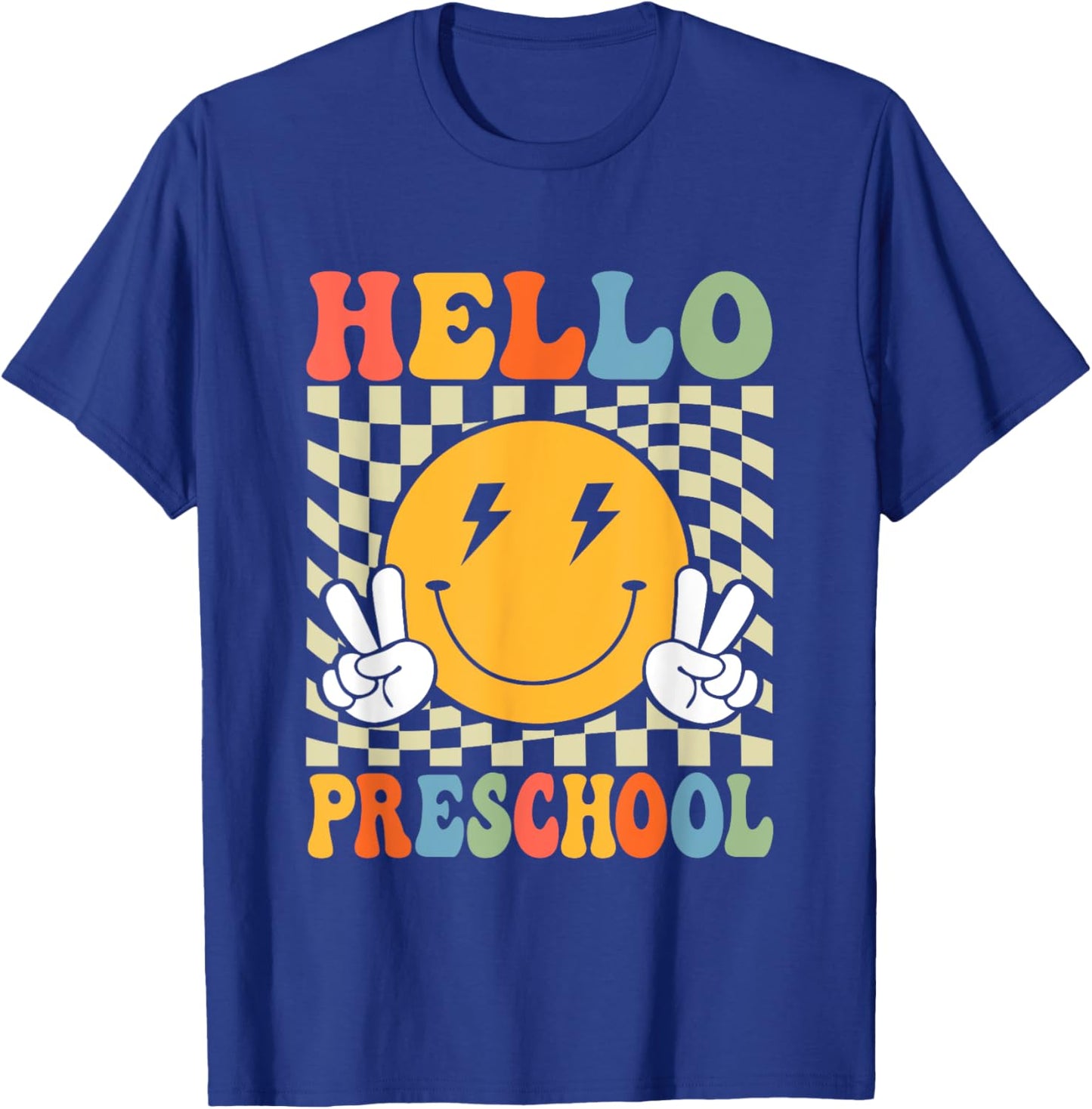 First Day Hello Preschool Teacher Boy Girl Back To School T-Shirt - T-Shirt | Royal