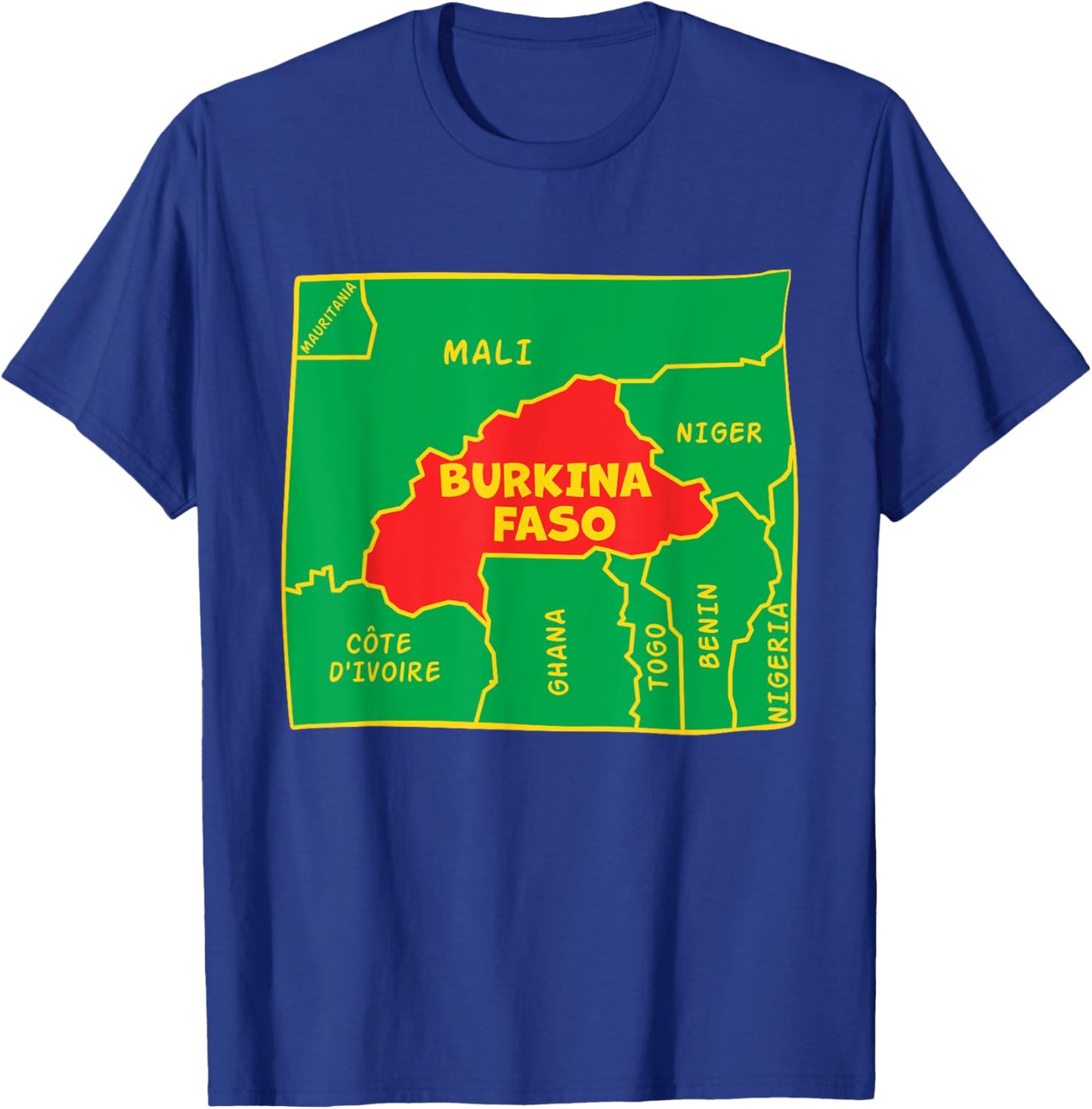 Burkina Faso Map in flag colors. Surrounding countries T-Shirt - T-Shirt | Royal