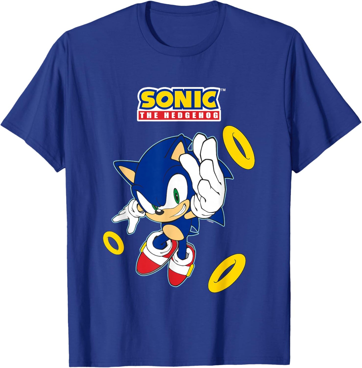 Sonic The Hedgehog In A Hurry Golden Rings Cool Shot T-Shirt - T-Shirt | Royal