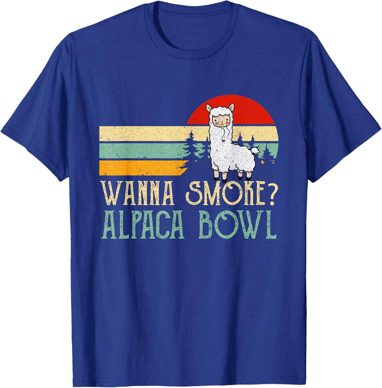Wanna Smoke Alpaca Bowl Funny Llama Smoking Cannabis Weed T-Shirt - T-Shirt | Royal