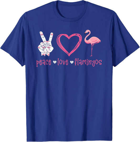 Peace Love Flamingo Hand Sign Heart Flamingo Lovers T-Shirt - T-Shirt | Royal