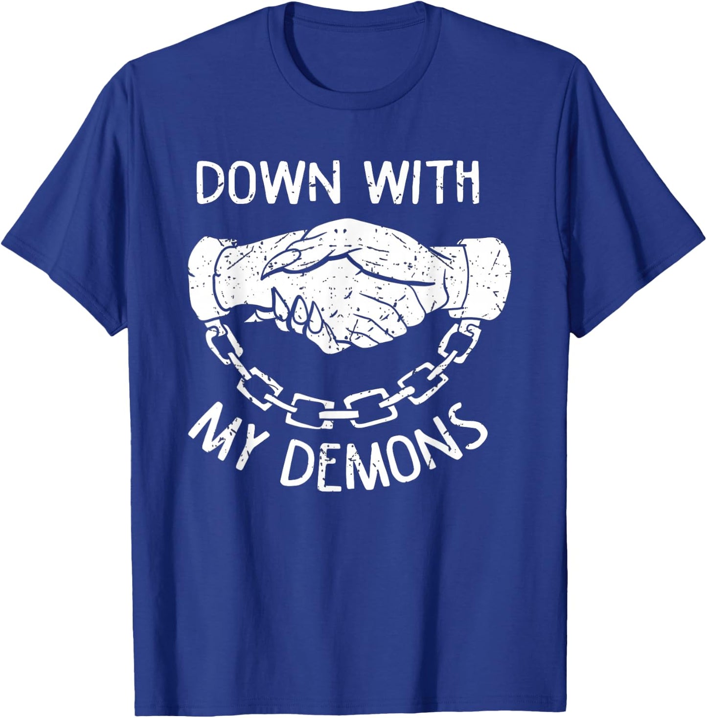 Down With My Demons Deal Handshake Aesthetic Humour Goth T-Shirt - T-Shirt | Royal